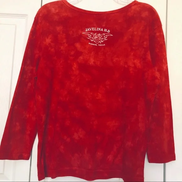 Harley Davidson Red 3/4 Sleeves w/Tie Dyed Pattern - Picture 3 of 6